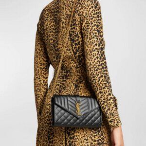 YSL Saint Laurent Wallet on Chain – Black Triquilt Leather – BRAND NEW